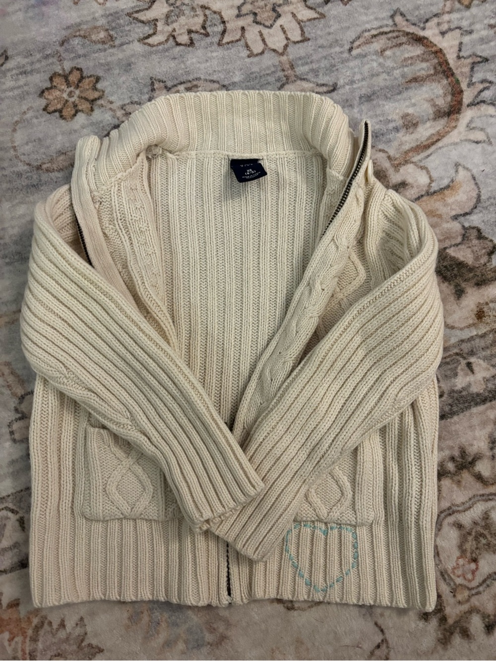 GAP Cream Cable Knit Zip-Up Sweater